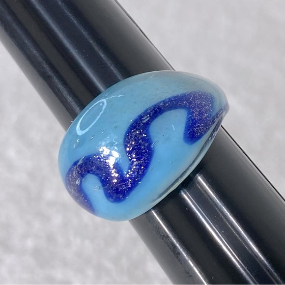 Vintage Art Glass Handmade Blue Band Ring - Picture 11 of 11